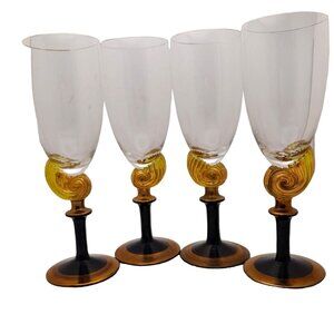 Nautilus Sea Shell Champagne Wine Glasses Signed Elena Graure-Manta Set of 4